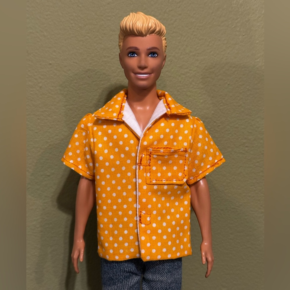 Handcrafted Orange polka dot doll shirt